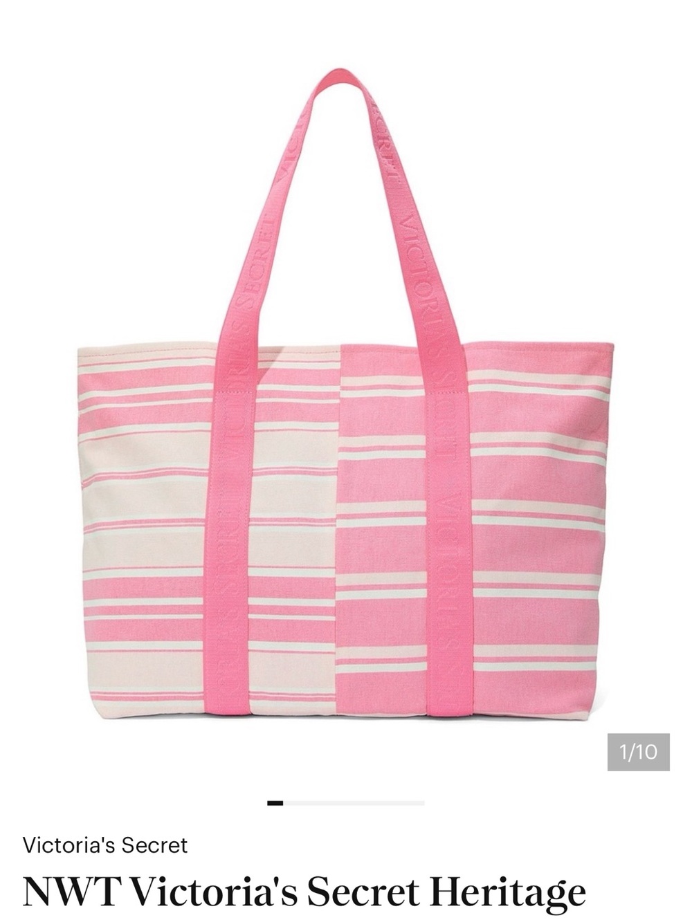 Victoria's Secret Pink & Cream Striped Canvas Tote